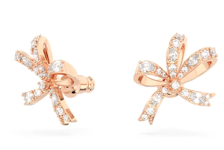 Swarovski Collections - Volta stud earrings Bow, Small, White, Rose gold-tone plated 