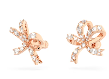 Swarovski Collections - Volta stud earrings Bow, Small, White, Rose gold-tone plated 