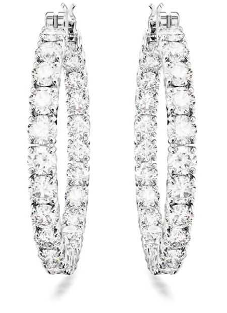 Swarovski Collections - Matrix hoop earringsRound cut, White, Rhodium plated