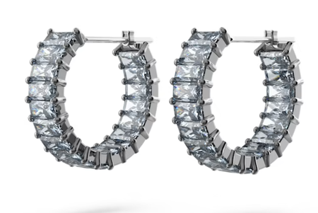 Swarovski Collections Matrix hoop earrings Baguette cut, Gray, Ruthenium plated