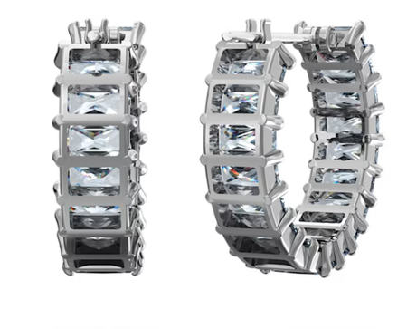 Swarovski Collections Matrix hoop earrings Baguette cut, Gray, Ruthenium plated