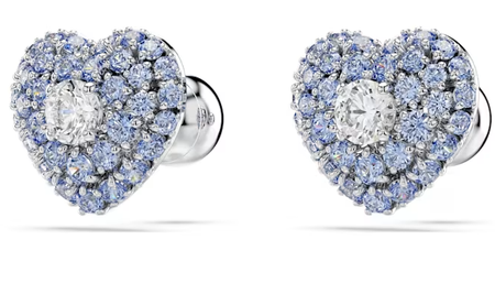 Swarovski Collections - Hyperbola stud earrings Heart, Blue, Rhodium plated