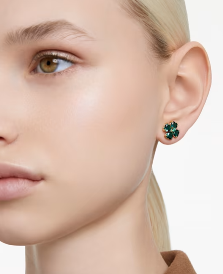 Swarovski Collections - Idyllia stud earrings Clover, Green, Gold-tone plated