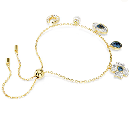 Swarovski Collection Symbolica bracelet Clover, evil eye and horseshoe, Blue, Gold-tone plated