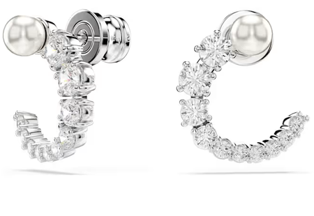 Swarovski Collections - Matrix hoop earrings Crystal pearl, Round cut, White, Rhodium plated