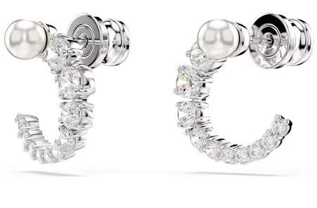 Swarovski Collections - Matrix hoop earrings Crystal pearl, Round cut, White, Rhodium plated