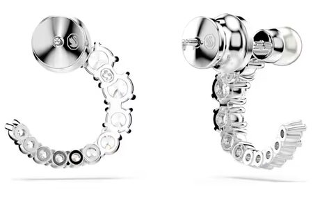 Swarovski Collections - Matrix hoop earrings Crystal pearl, Round cut, White, Rhodium plated