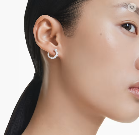 Swarovski Collections - Matrix hoop earrings Crystal pearl, Round cut, White, Rhodium plated