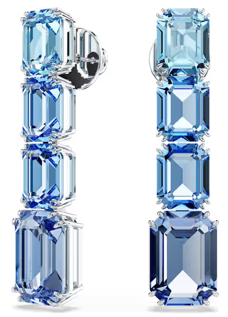 Swarovski Collections - Millenia drop earrings Octagon cut, Color gradient, Blue, Rhodium plated
