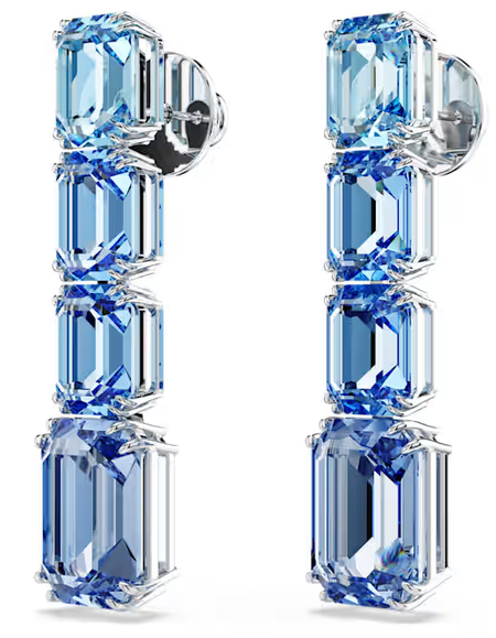 Swarovski Collections - Millenia drop earrings Octagon cut, Color gradient, Blue, Rhodium plated