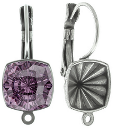 8mm Mystic Square, for 4460 crystals, Leverback Earring Base with Bottom Loop in Antique Silver