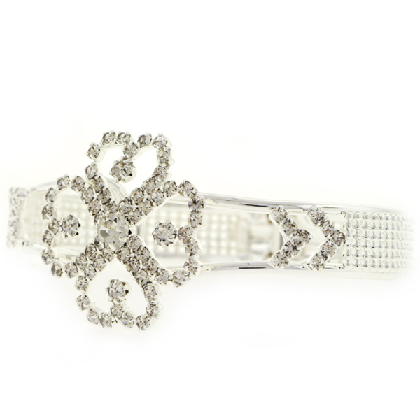 Flower Cuff Rhinestone Bracelet, Crystal/Silver