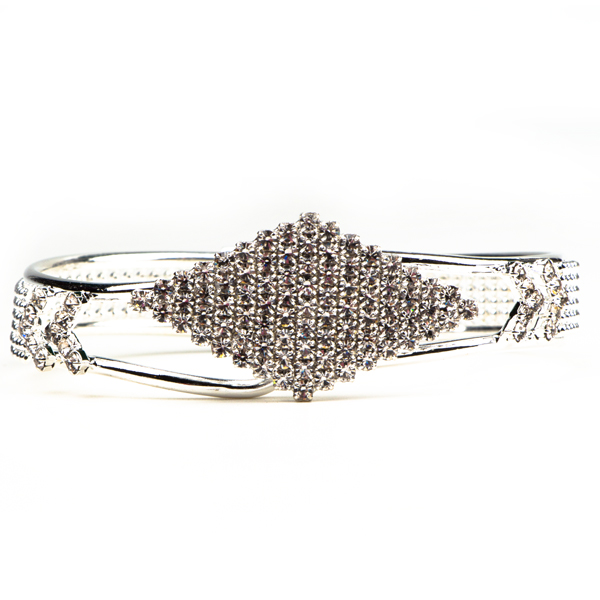 Diamond Cuff Bracelet with Spring Clamp, Crystal/Silver