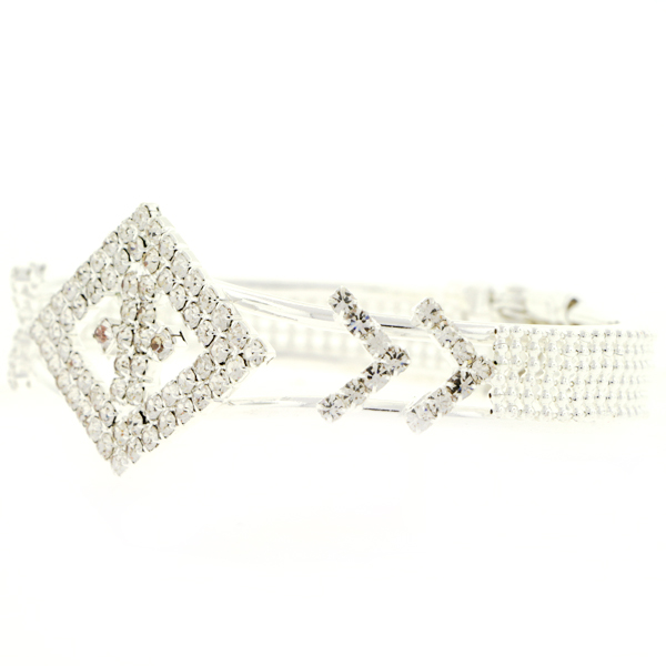Open Diamond Cuff Rhinestone Bracelet, Crystal/Silver