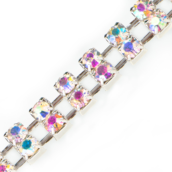 2 Row Stretch Rhinestone Choker Necklace Crystal AB /Silver Dreamtime