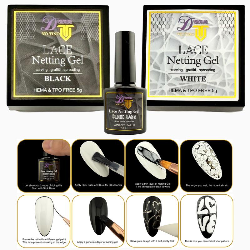 Tino Vo Black & White Lace Netting Gel with Slick Base Bundle