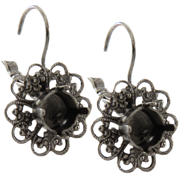Empty Filigree Earrings Silver Ox with Crystal Rhinestones 8.5mm (ss39) Dreamtime Crystal 1088