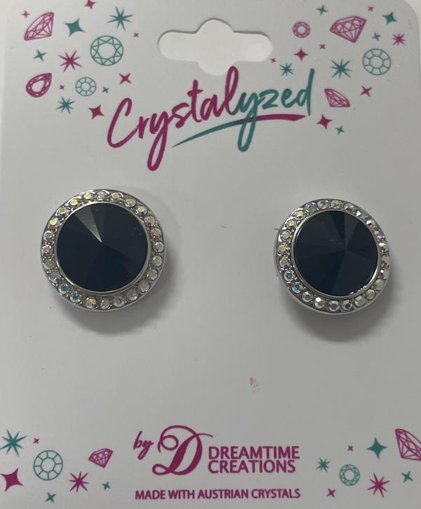 Crystalized with Dreamtime Crystal Clip-On Earrings for Dance Crystal Jet Hematite/Crystal AB 15mm
