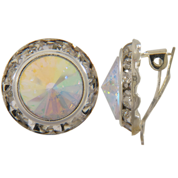 16mm Rondelle with Rivoli Button Earrings Clip-on