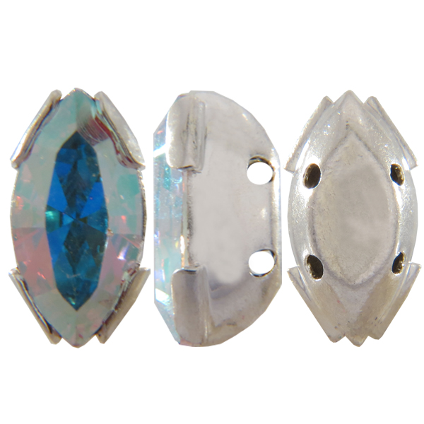Sew On Rhinestones (in Settings), Crystal, Navette/Diamond, 10x5mm, Foiled Dreamtime Creations