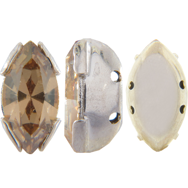 Sew On Rhinestones (in Settings), Crystal, Navette/Diamond, 10x5mm