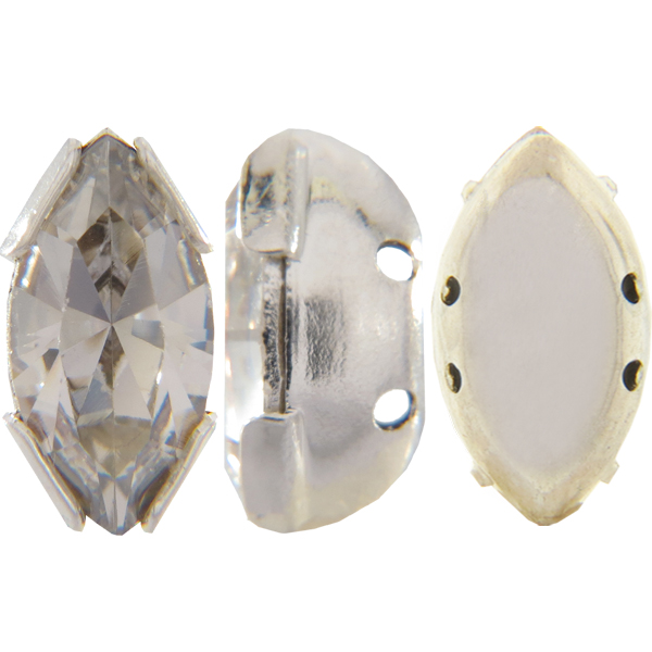 Sew On Rhinestones (in Settings), Crystal, Navette/Diamond, 10x5mm, Foiled Dreamtime Creations