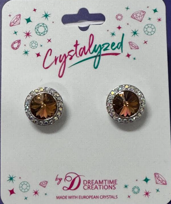 Crystalized with Dreamtime Crystal Clip-On Earrings for Dance Reinvented Light Smoked Topaz/Crystal AB 13mm