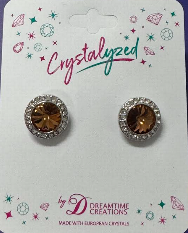 Crystalized with Dreamtime Crystal Stud Earrings for Dance Reinvented Light Smoked Topaz/Crystal 13mm