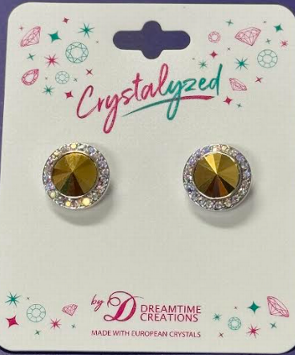 Crystalyzed with Dreamtime Crystal Stud Earrings for Dance Crystal Aurum/Crystal AB 13mm