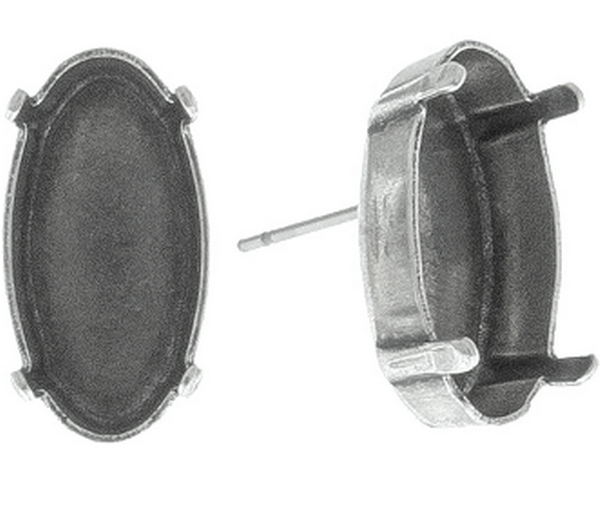 14x7.5mm Elongated Oval 4162 Empty Stone Setting Stud Earring Bases in Shiny Silver