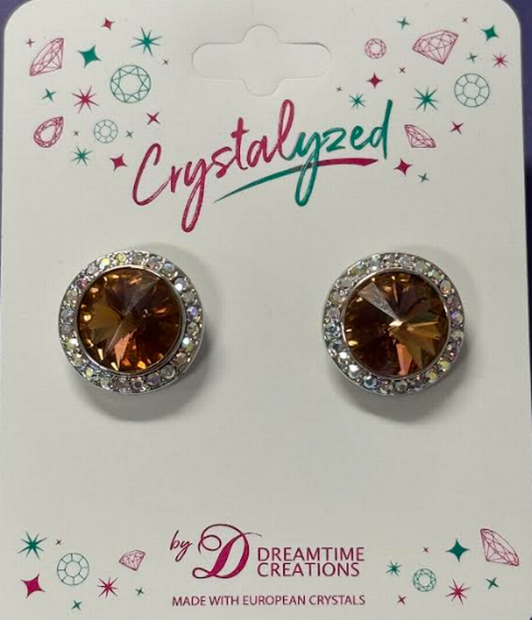 Crystalized with Dreamtime Crystal Clip-On Earrings for Dance Reinvented Light Smoked Topaz/Crystal AB 15mm