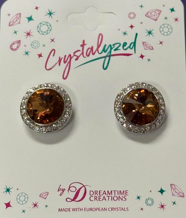 Crystalized with Dreamtime Crystal Clip-On Earrings for Dance Reinvented Light Smoked Topaz 15mm 