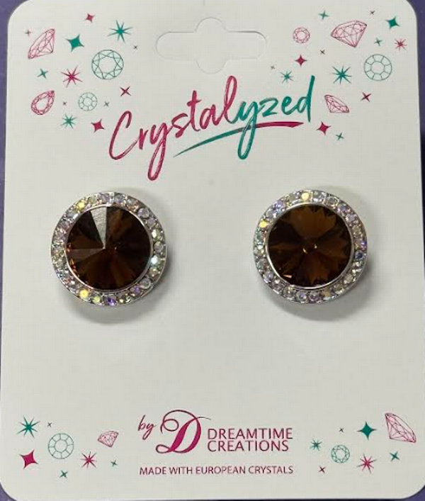 Crystalized with Dreamtime Crystal Clip-On Earrings for Dance Reinvented Smoked Topaz/Crystal AB 15mm