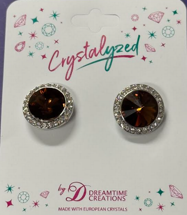 Crystalized with Dreamtime Crystal Clip-On Earrings for Dance Reinvented Smoked Topaz 15mm 
