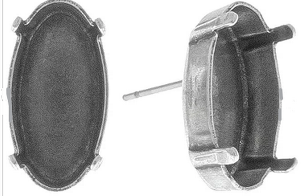 18x9.5mm Elongated Oval 4162 Empty Stone Setting Stud Earring Bases in Antique Silver