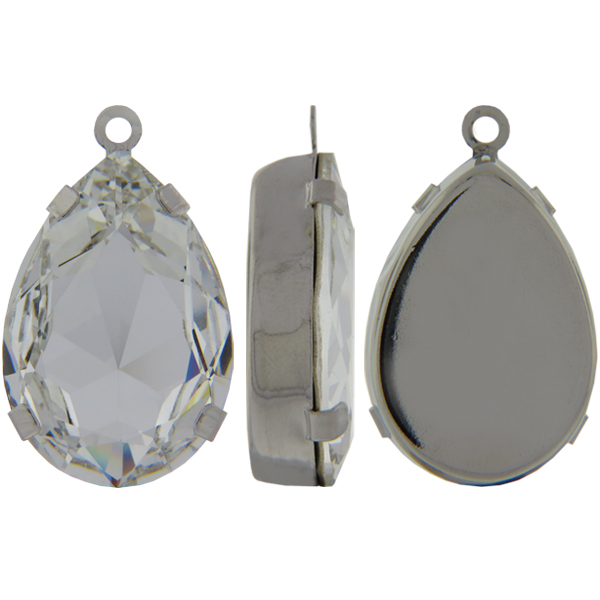 Dreamtime Crystal DC 4327 Pear Fancy Stone in Rhodium Setting with Loop