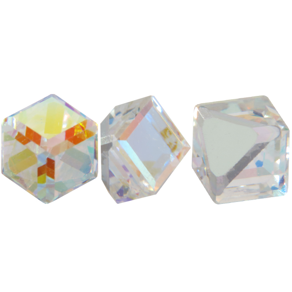 Swarovski 4841 Cut Corner Cube Fancy Stone Crystal AB Comet Argent Light V 6mm