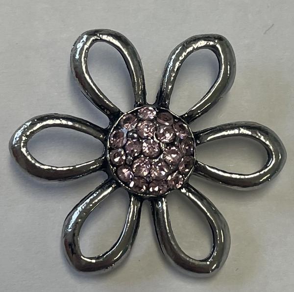 Antique Silver Daisy Pattern with Light Rose Center Snap