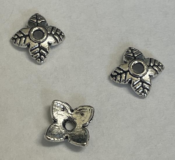 6mm Antique Silver Bead Cap, Base Metal Plated in Imitation Rhodium