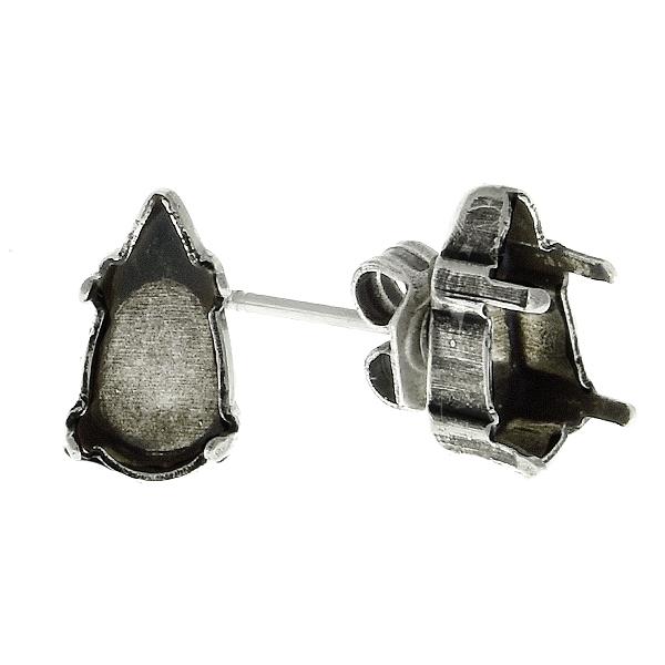 Empty Stud Earring Bases Antique Silver 10x5mm for Dreamtime Crystal 4322