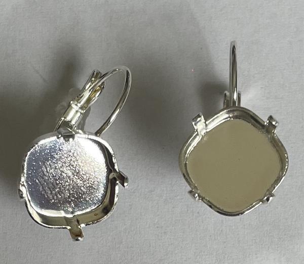 12mm Square Leverback Earring base for Dreamtime Crystal 4483 Shiny Silver