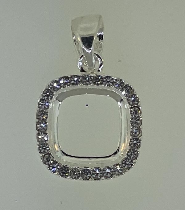12mm Square Pendant with Crystal Rhinestones for DC 4470 Shiny Silver