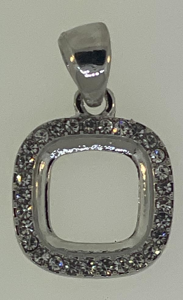 12mm Square Pendant with Crystal Rhinestones for DC 4470 Imitation Rhodium