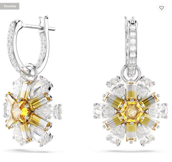 Swarovski Collections - Idyllia drop earrings Flower, Yellow, Rhodium plated