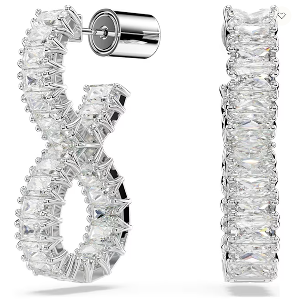 Swarovski Collections - Hyperbola hoop earrings Infinity, White, Rhodium plated