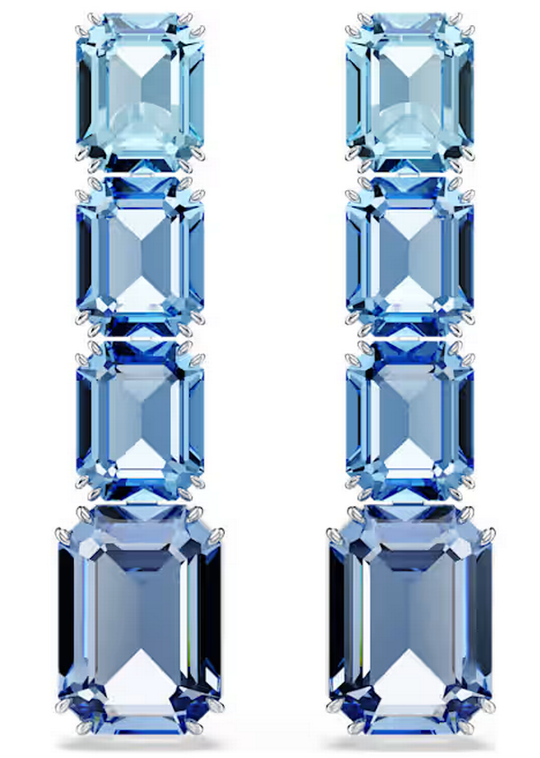 Swarovski Collections - Millenia drop earrings Octagon cut, Color gradient, Blue, Rhodium plated