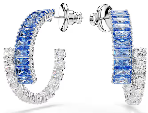 Swarovski Collections - Matrix hoop earrings Mixed cuts, Blue, Rhodium plated