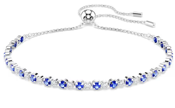Swarovski Collections Matrix Tennis bracelet Mixed round cuts, Blue, Rhodium plated