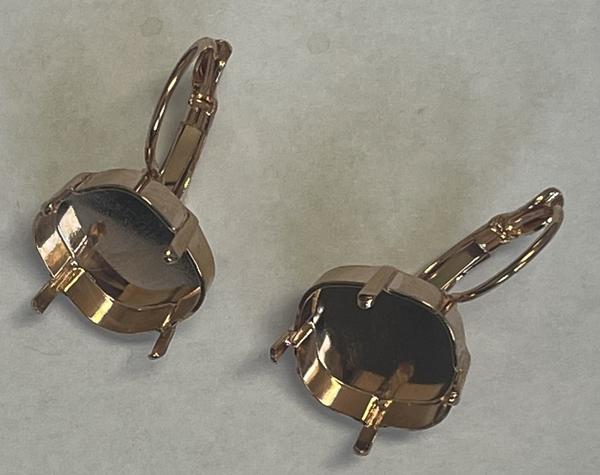 14mm Square Leverback Earring base for Dreamtime Crystal 4483 Rose Gold