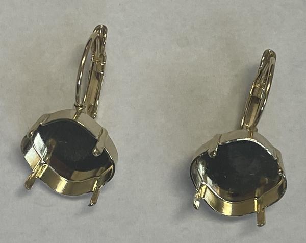 14mm Square Leverback Earring base for Dreamtime Crystal 4483 Bright Gold Shiny